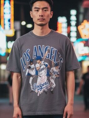 Mitchell & NESS Los Angeles Dodgers Gray Graphic Tee - Men's Casual Shirt